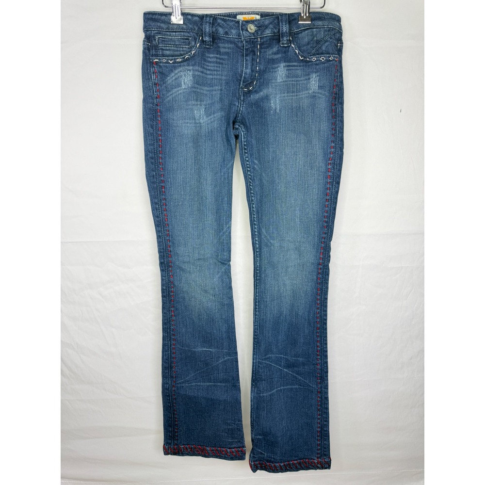 Antik Denim Bootcut Jeans Womens 28 Blue Embroidered Pocket WSF2362 Stretch Y2K